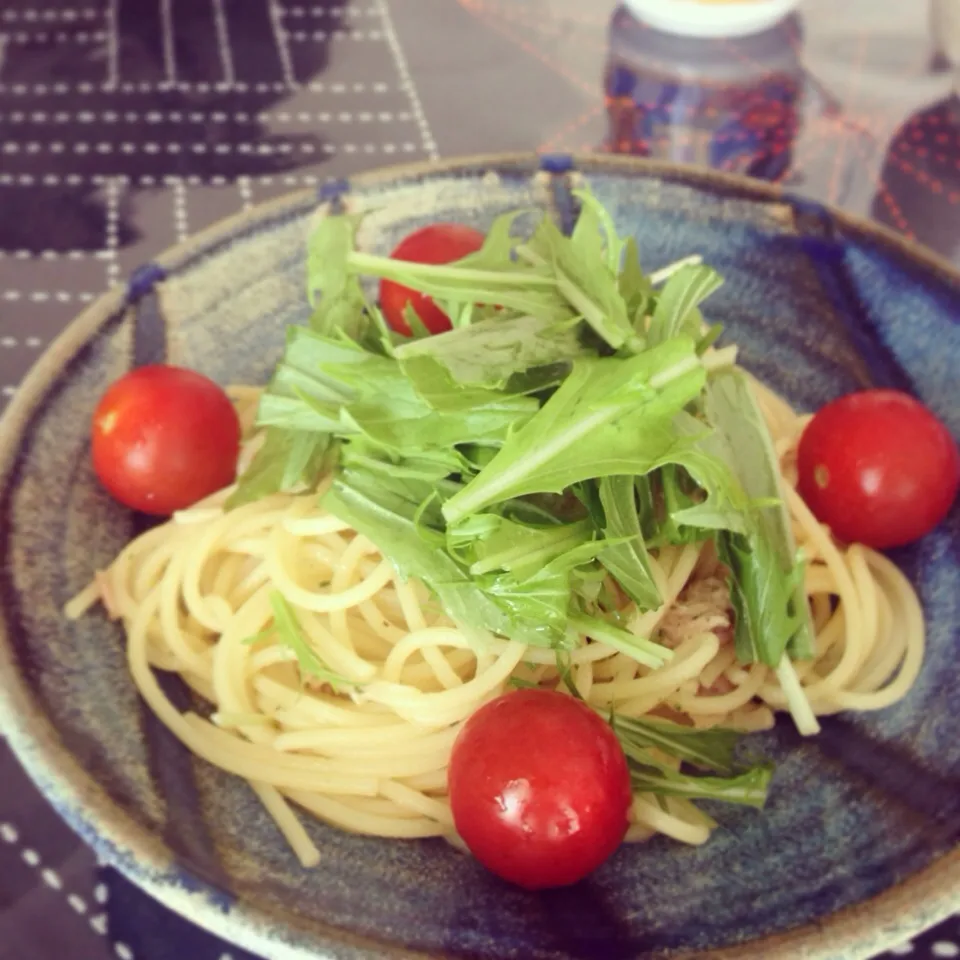 Snapdishの料理写真:療養中でも作れる！水菜とツナのパスタ|ゆういちさん