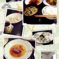 Snapdishの料理写真:スペアリブ/キノコのホイル焼き/ピーマンの肉詰め／午後の紅茶とバームクーヘン|miyasitasumikoさん