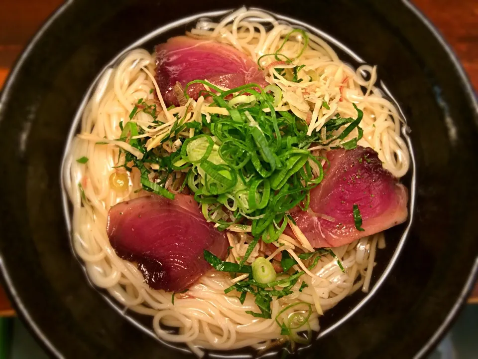 燻製生かつおの薬味そうめん1|半田手延べそうめんの店 阿波や壱兆さん