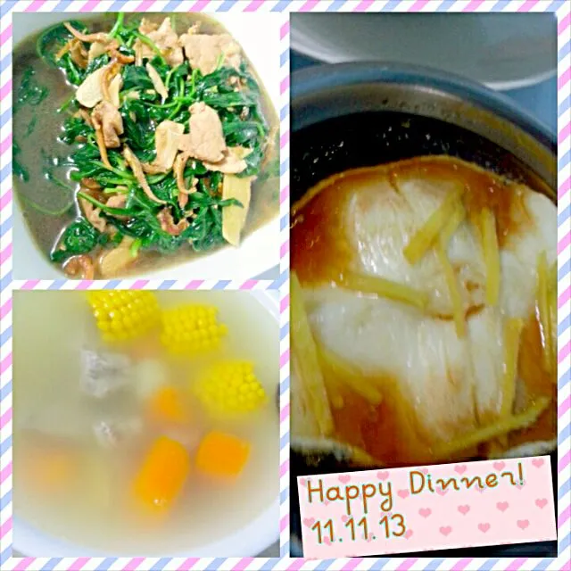 Simple Homecooked Dinner 👪
Steamed Cod fish Stir fry Veg pork Corn soup|🌷lynnlicious🌷さん