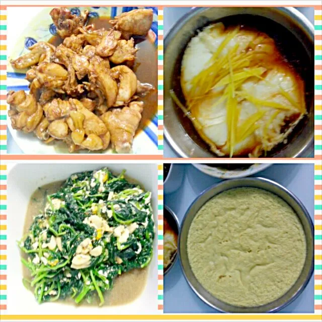 Yummy Dinner😋😙
Sesame oil stir fry chicken
Salted egg+egg Spinach stir fry
Steamed Cod Fish 
Steamed eggs with pork|🌷lynnlicious🌷さん