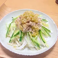 Snapdishの料理写真:ネギ塩豚しゃぶ冷やしうどん|saeccolinistaさん