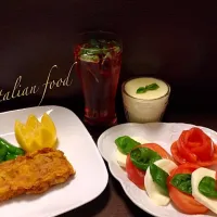 【Italian food】ミラノ風カツレツ+カプレーゼ+パンナコッタ+カンパリモヒート