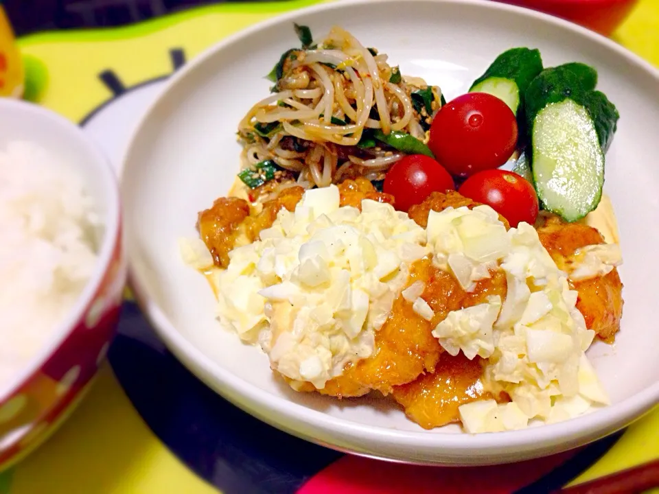 揚げないチキン南蛮ともやしナムル|もたさん