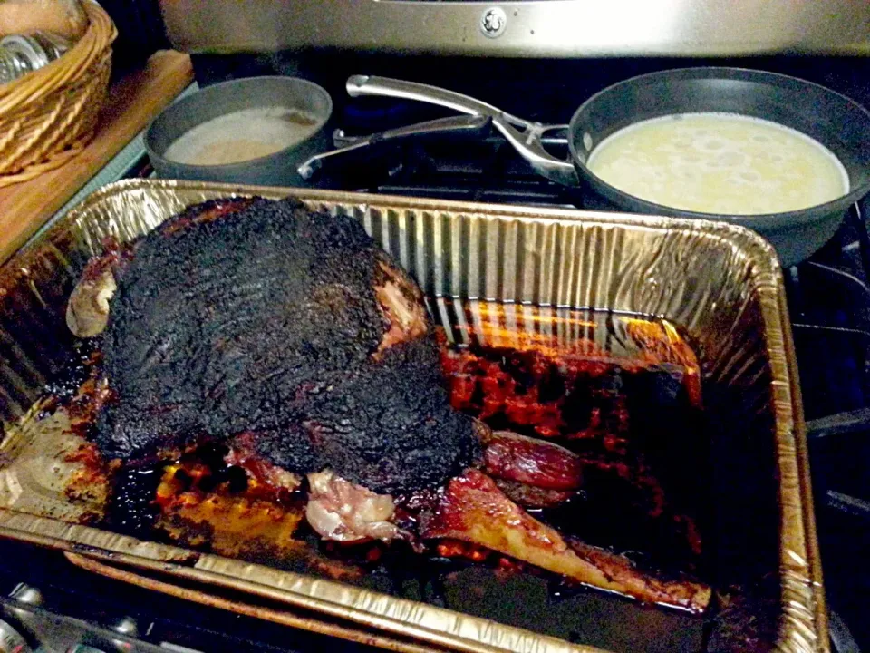 Smoked Leg of Lamb with Rice Pilaf and sauce cooking in the background|PoppyAnne Plevrakisさん