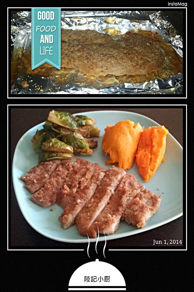 Snapdishの料理写真:baked almond crusted pork chop|angelaさん