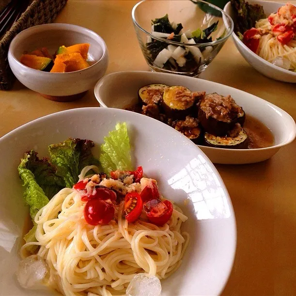 さっぱり素麺と焼き茄子のそぼろ餡かけ|Kozue Sugawaraさん