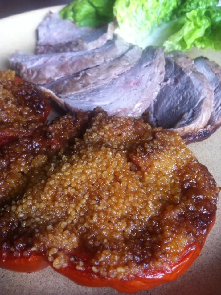 Tomates Coeur de Bœuf aux épices et semoule de Coucous Fine. Magret de Canard Flambé Aux #bas-#Armagnac|PHILIPPEさん