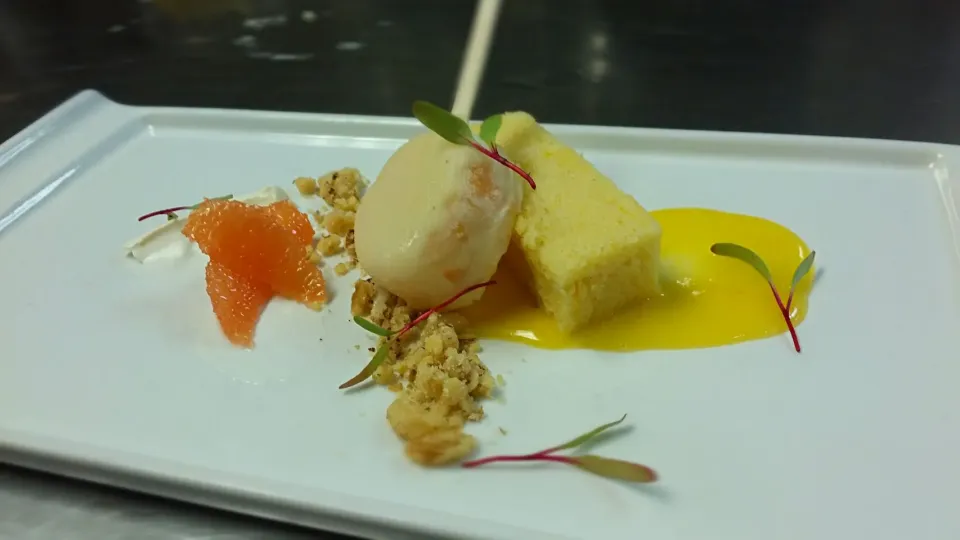 white chocolate creamsicle, white chocolate orange cake, sour orange curd, shortbread crumbs, creme fraiche|TheEffinChefさん