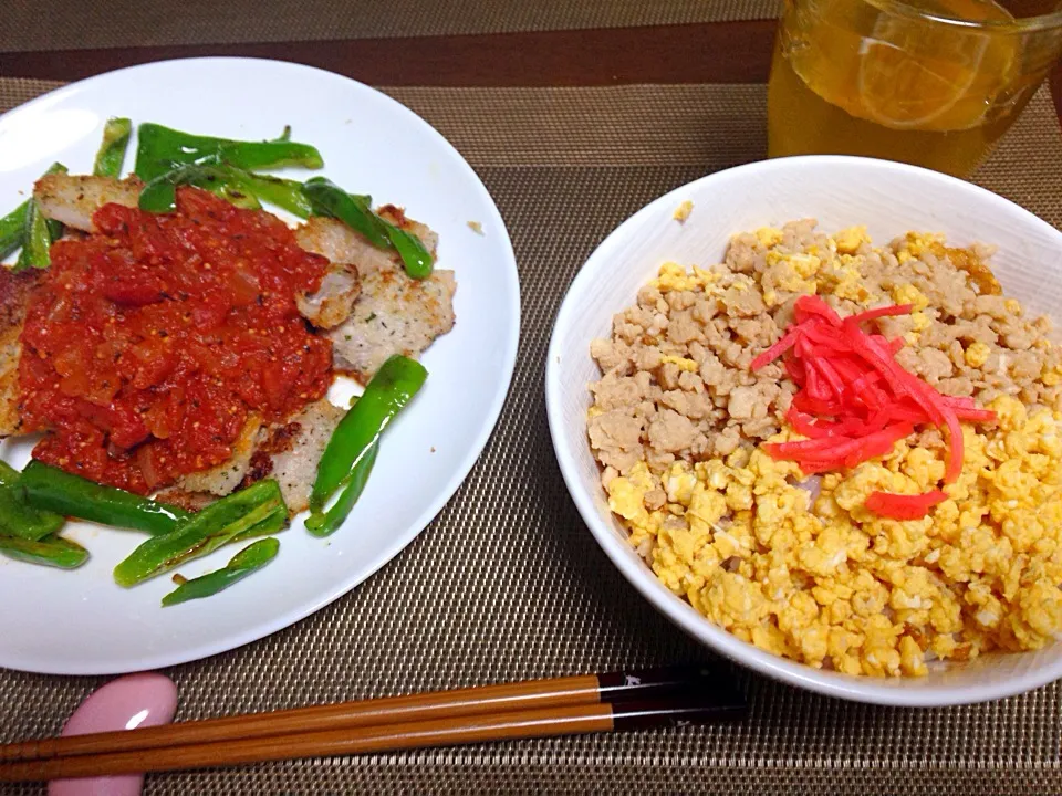 二色丼とミラノ風ポークカツレツです|otochiiiさん