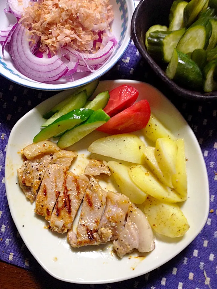 ヨーグルト漬け豚肉焼き 玉葱おかか 野菜|掛谷節子さん