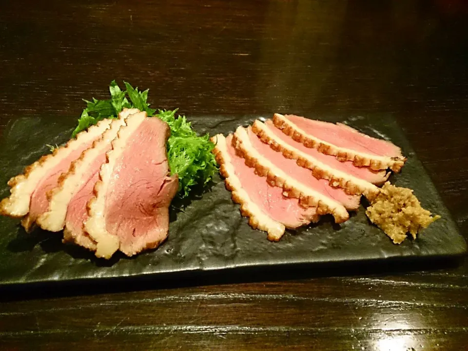 焼き鴨のだし醤油漬け山山葵添え|まゆかさん