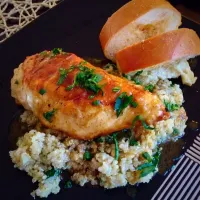 Chicken Piccata over quinoa with garlic bread|Adam Gehringさん