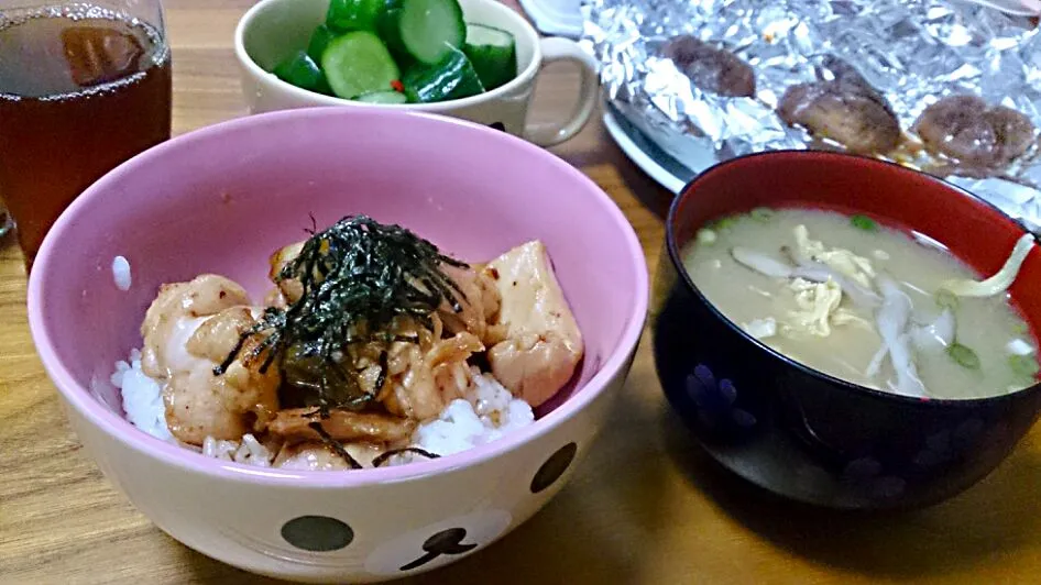 焼き鳥丼＆しいたけバター焼き|みんさん