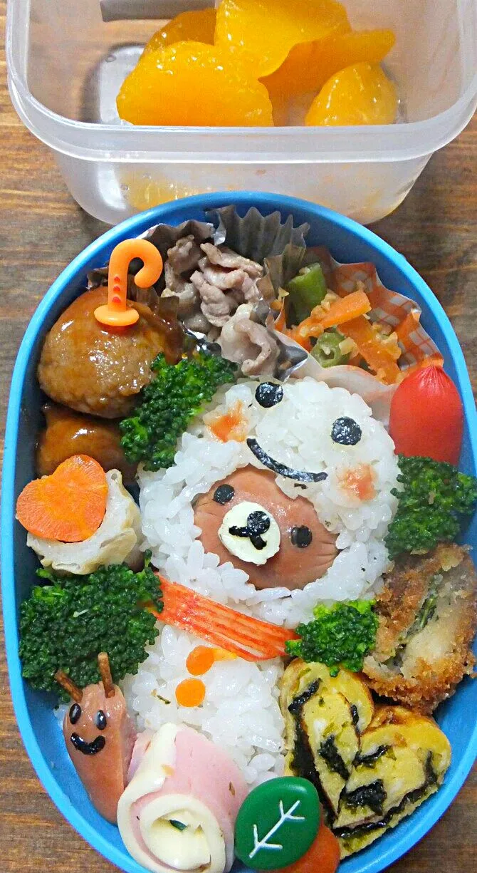 Snapdishの料理写真:ちびさんのてるてるﾘﾗｯｸﾏ弁当|ちいぼうさん