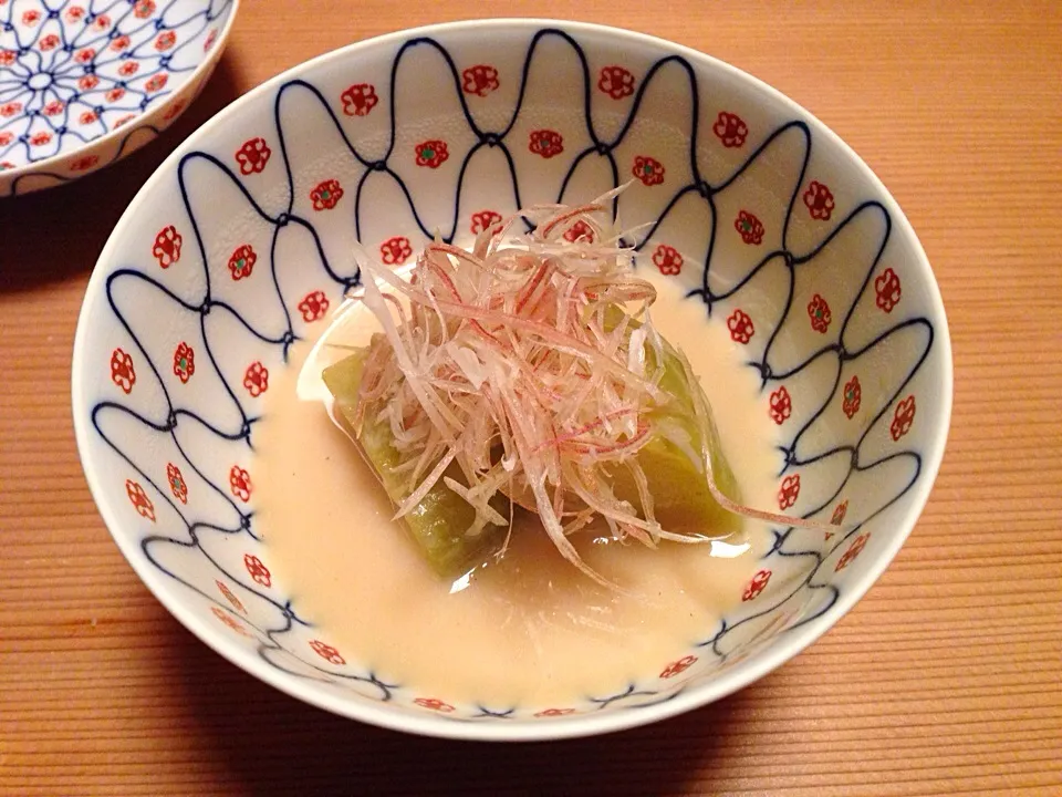 焚合せ 加茂茄子白味噌仕立 針茗荷 辛子|ハギーさん