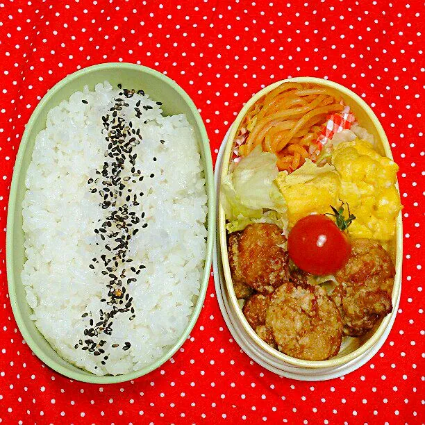 6/6(金)の旦那弁当
♪鶏の唐揚げ
♪スパゲッティ
♪卵焼き
♪ミニトマト|ふみぃさん