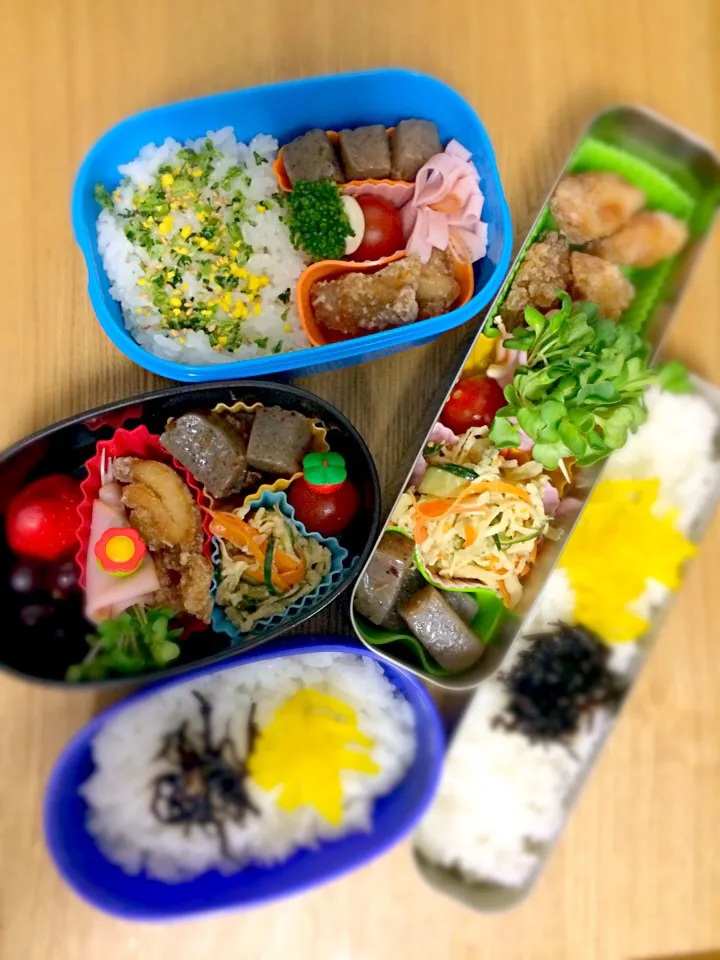 Snapdishの料理写真:なんとか作り終えた。パパ息子弁当。|okmiさん