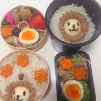 Snapdishの料理写真:夫くんと娘エクエクのお弁当。ネットでお勉強したポンデライオン。^^|平岩多笑さん