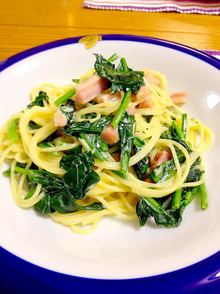 ほうれん草とベーコンのパスタ|下園弘明さん