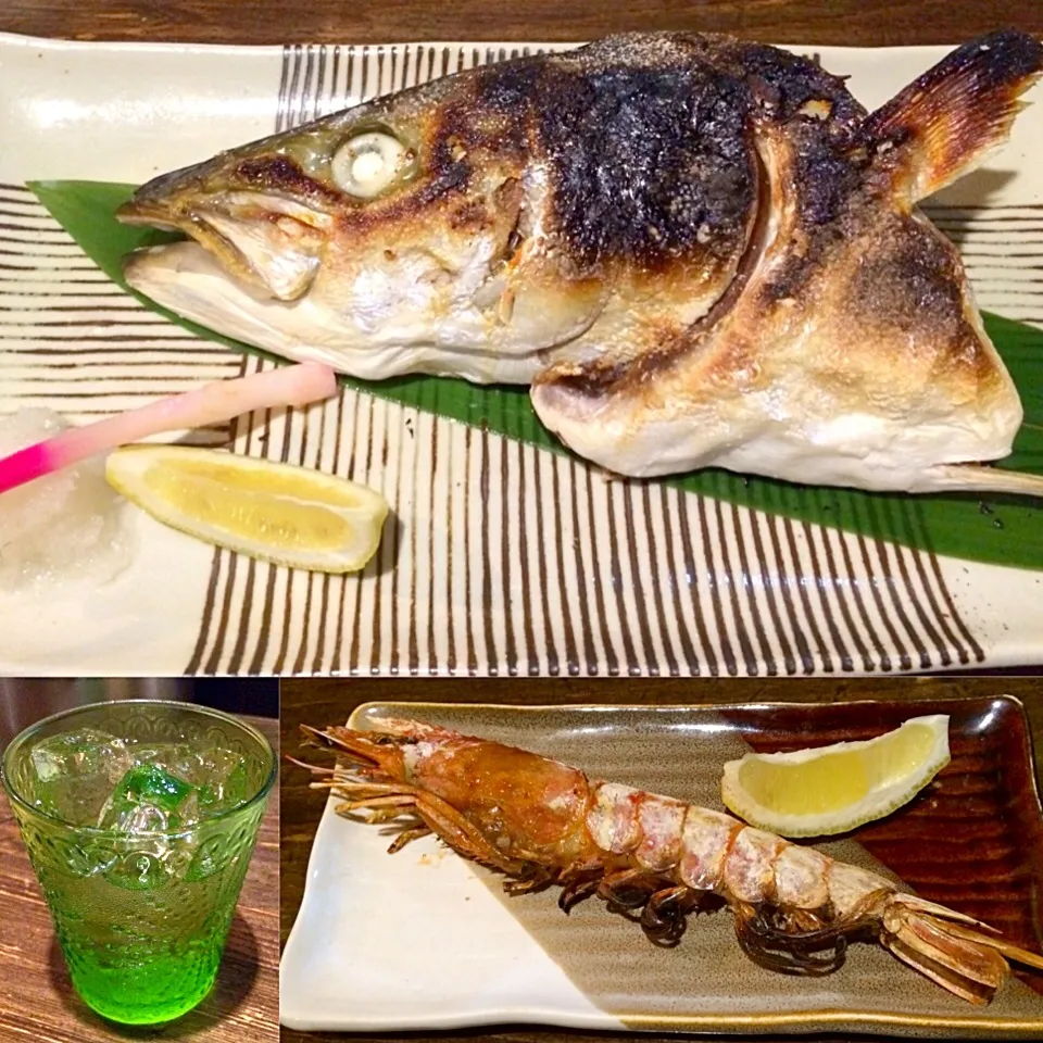 ぶりカブト焼きにエビ塩焼き|uchikawa hiroshiさん