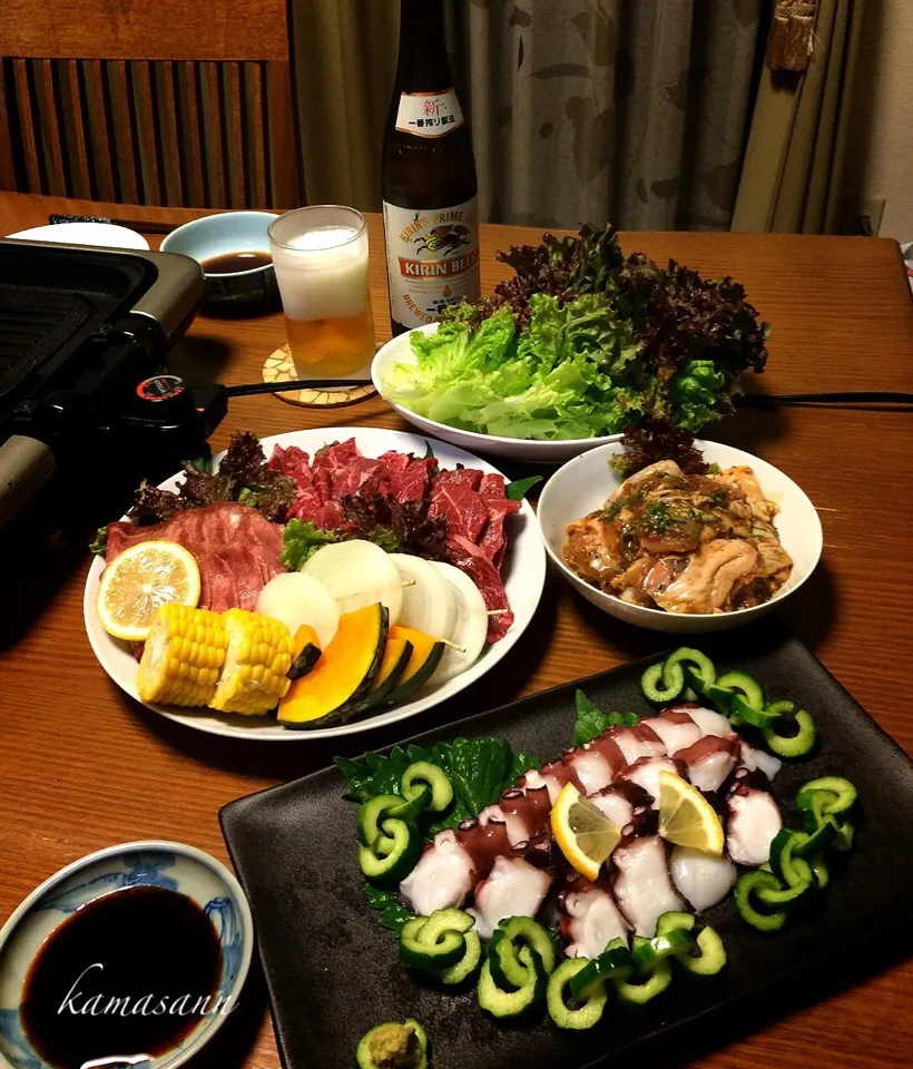 Snapdishの料理写真:焼き肉〜(^-^)/  タコ刺し🐙♪|かまさん