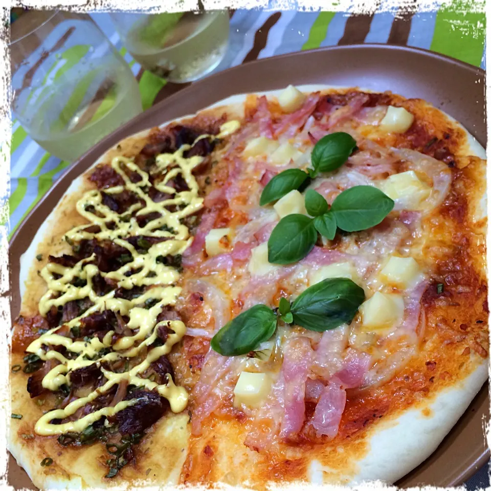 KOZZU-LA🍕ピッッツァʕ-̼͡-ʔハーフ＆ハーフ…ベコーンチーズー＆照り焼きチッキーン🍕ʕ-̼͡-ʔ✌️|七海さん