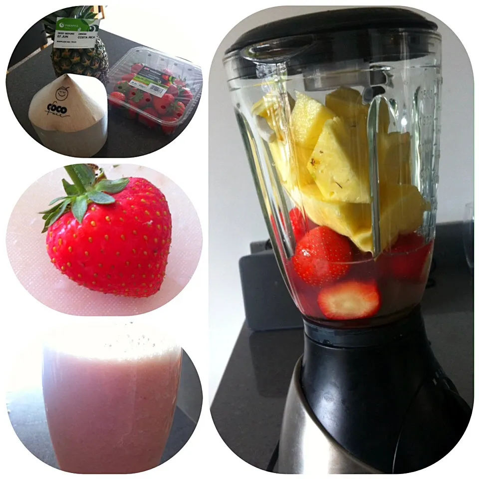 Fruit smoothie for breakfast with fresh coconut water from Thailand!|🍓Jolejo🍓さん