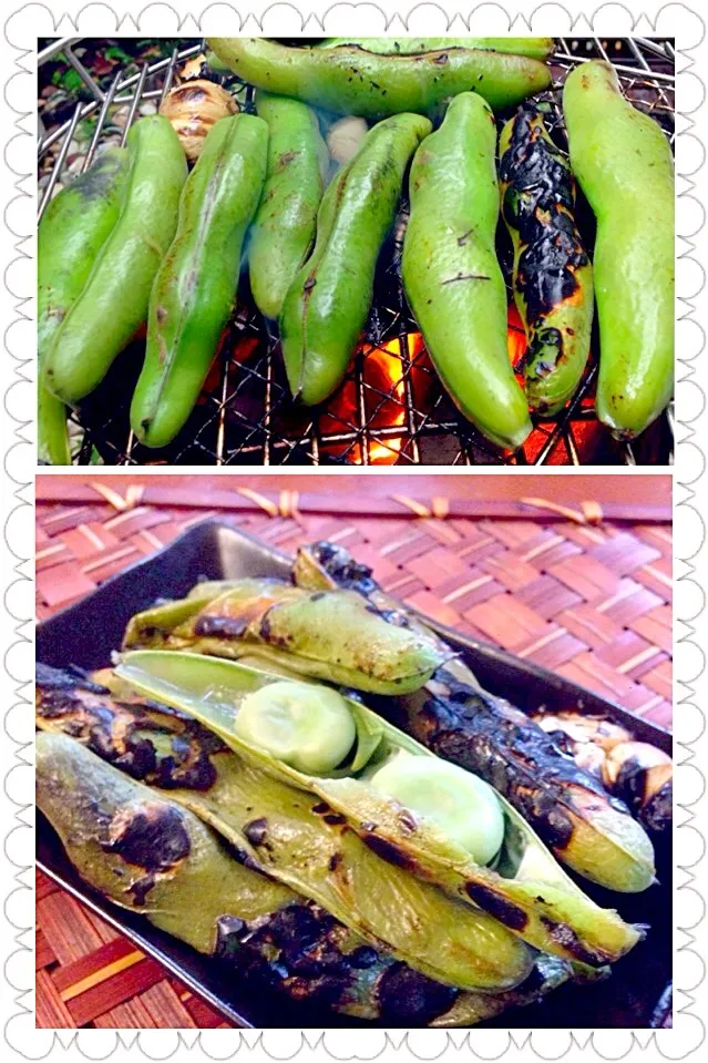 Charcoal-grilled broad bean🔥炭火焼き空豆|🌈Ami🍻さん