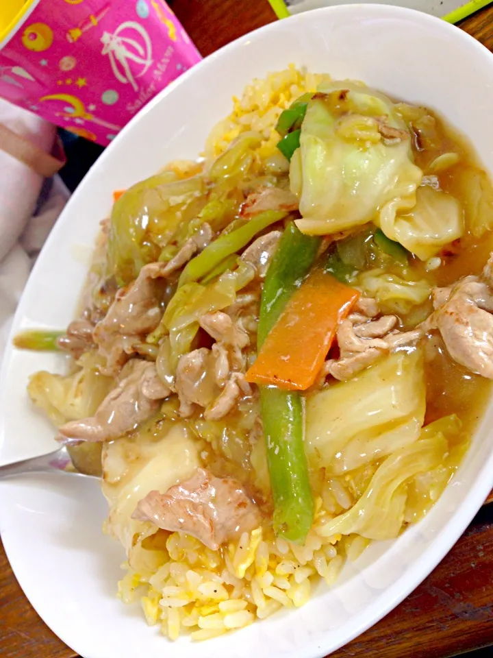 野菜と豚肉のあんかけ卵炒飯|すーぱーりんこさん