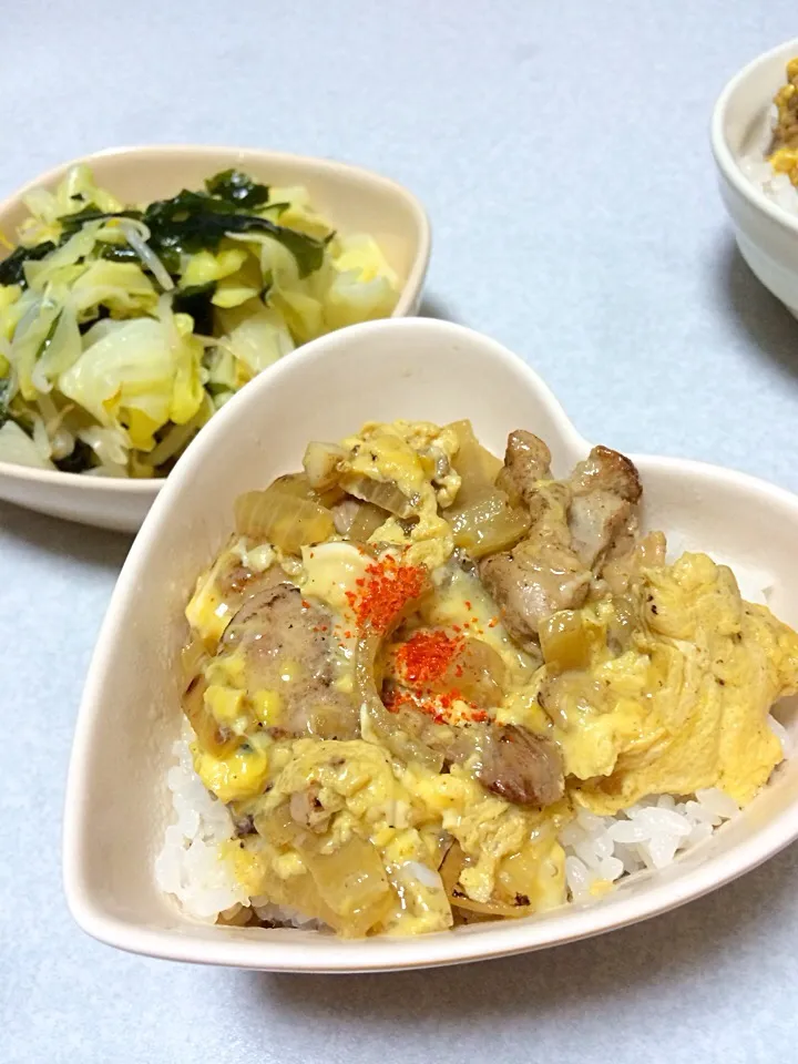 親子丼、あるもの野菜で酢の物|みかこさん