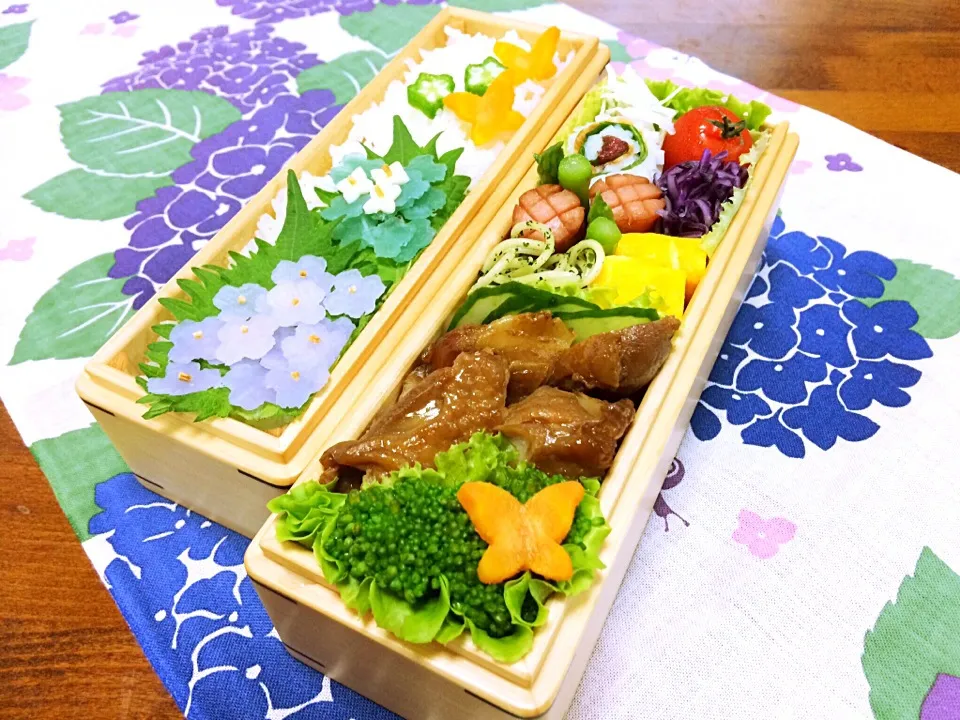 紫陽花version2と鶏甘辛煮弁当|りえさん