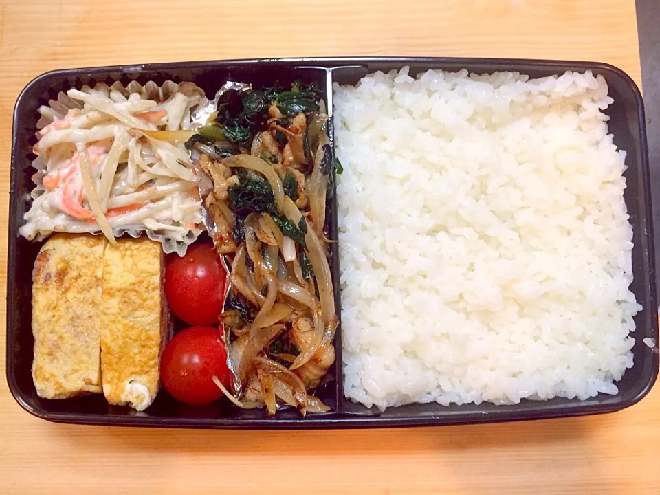 Snapdishの料理写真:豚肉とほうれん草の中華風炒め弁当|Takayaさん