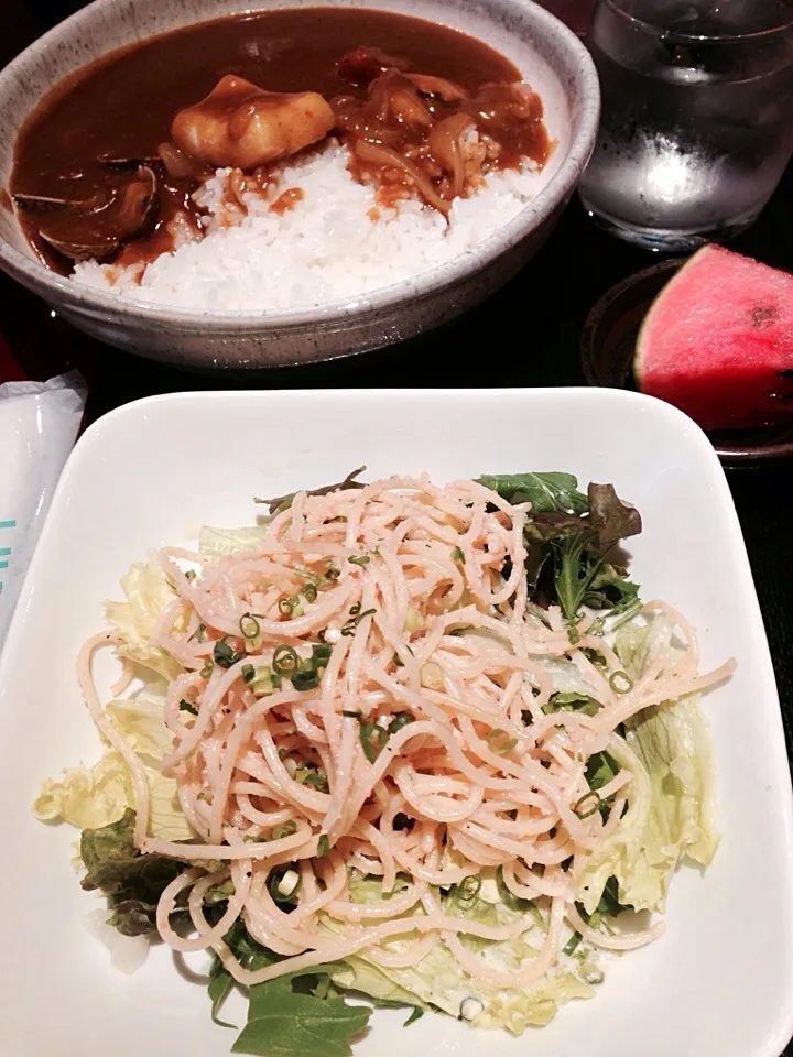 Snapdishの料理写真:シーフードカレー＆明太子パスタ🍝|annexさん