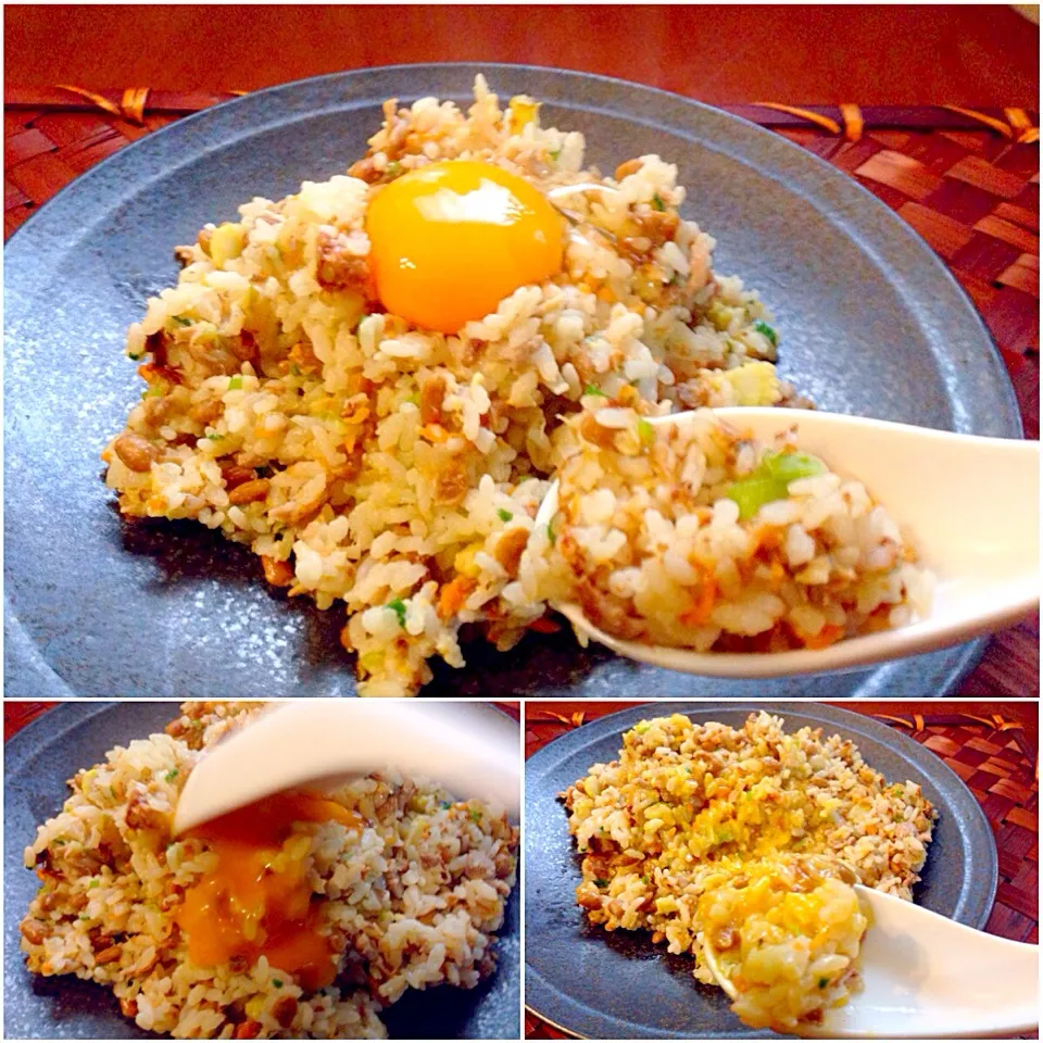 Ginger pork&natto fried rice♨ｼﾞﾝｼﾞｬｰﾎﾟｰｸ納豆淡雪炒飯|🌈Ami🍻さん