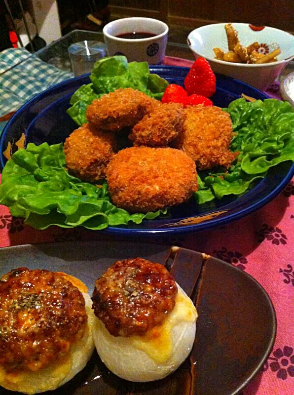 新たまねぎオーブン焼きとコロッケ|まいまいさん