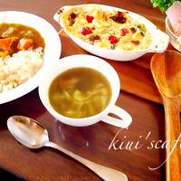 12歳シェフ♪＊ポークカレー＊舞茸のハーブスープ＊とろける豆腐グラタン＊ハムのカイワレ巻き＊キュウリとチーズ刺し