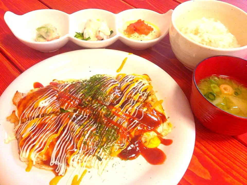 Snapdishの料理写真:豆腐とん平焼き定食♪|かっぴーさん