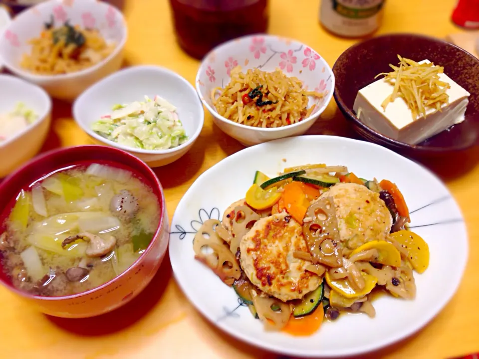 ヘルシー豆腐入りふわふわつくねと色々お野菜のオイスター炒め定食〜|あいあいさん