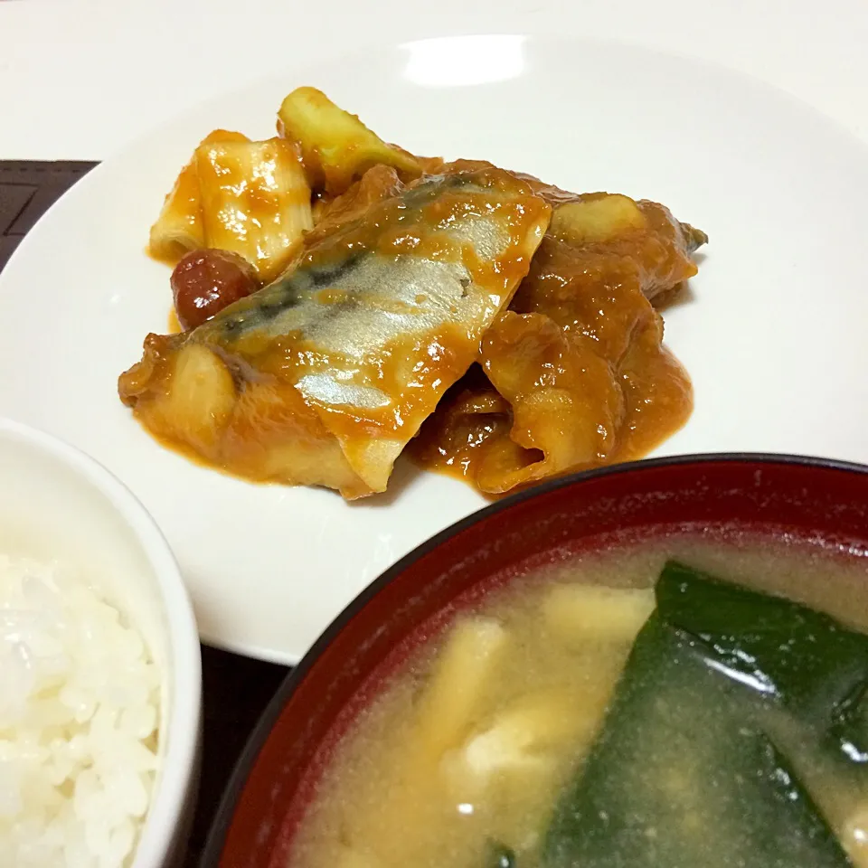 サバの味噌煮とほうれん草と油揚げの味噌汁|Koichi GOGOさん