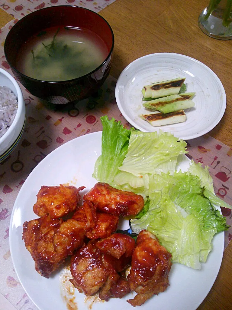 ６月１２日 鶏肉のケチャップ炒め 焼きネギ お味噌汁|いもこ。さん