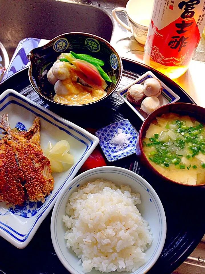 朝どり鯵のゴマ焼きでごはん♪|ちーちさん