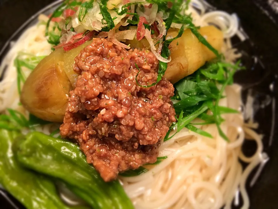 Snapdishの料理写真:焼き茄子薬味そうめん3|半田手延べそうめんの店 阿波や壱兆さん