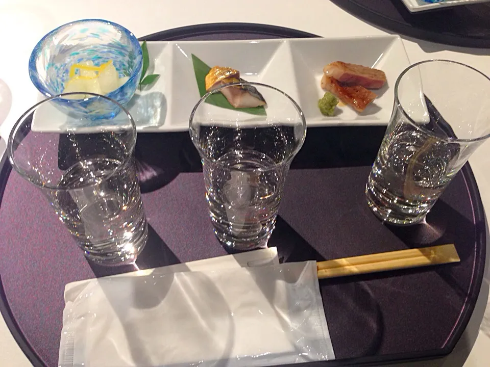 Snapdishの料理写真:日本酒3種、利き酒。|神龍さん