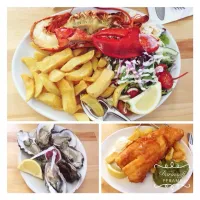 Snapdishの料理写真:Seafood: fresh oysters, cod fish&chips, lobster|Lucy Chenさん