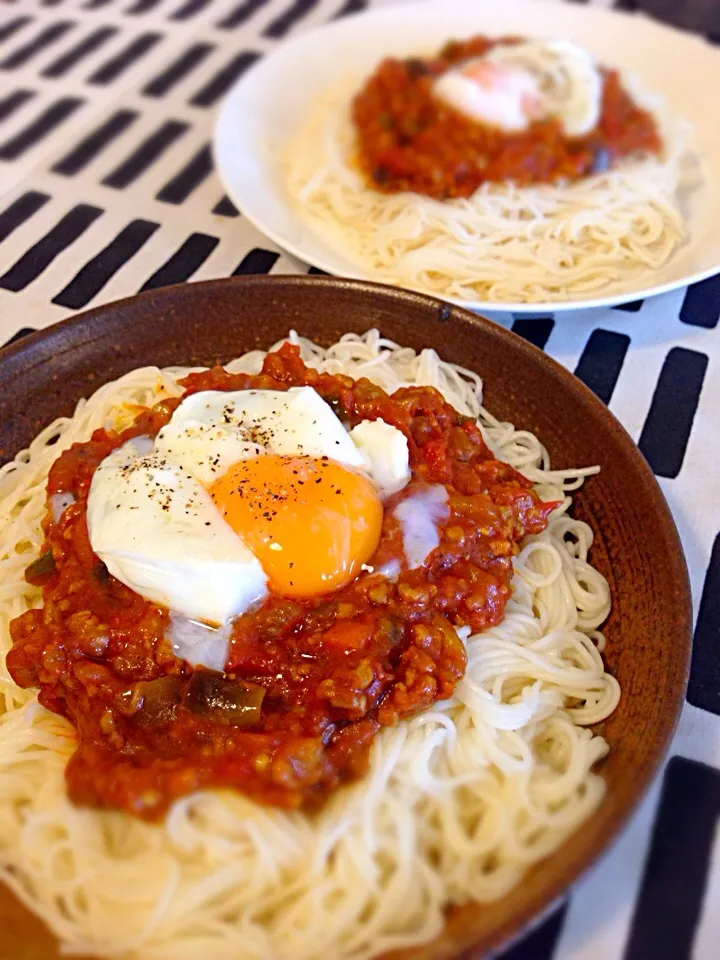 Snapdishの料理写真:昨日の残りでカレージャージャー素麺|mochaさん