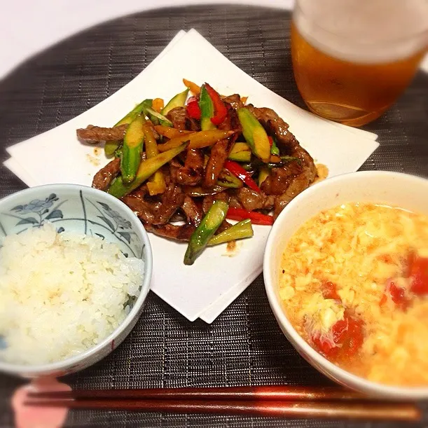 牛肉のオイスターソース炒めの夕食|社畜女子さん