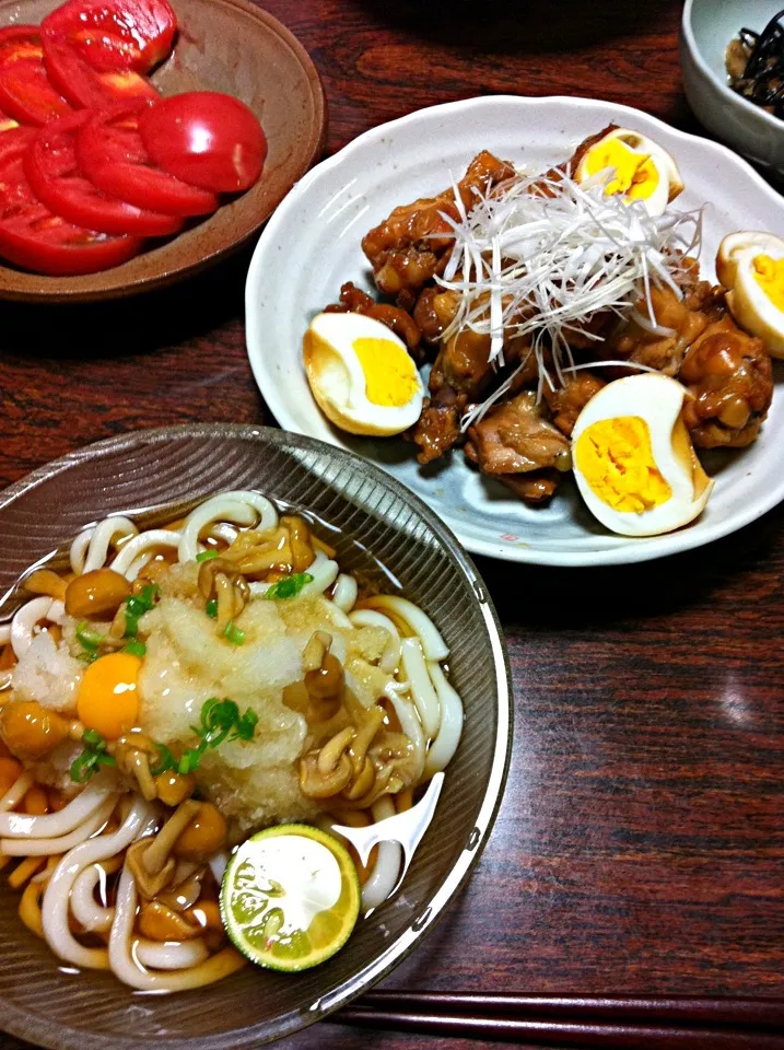 鶏手羽元のパイナップルジュース煮・なめこおろしうどん|ネコさん