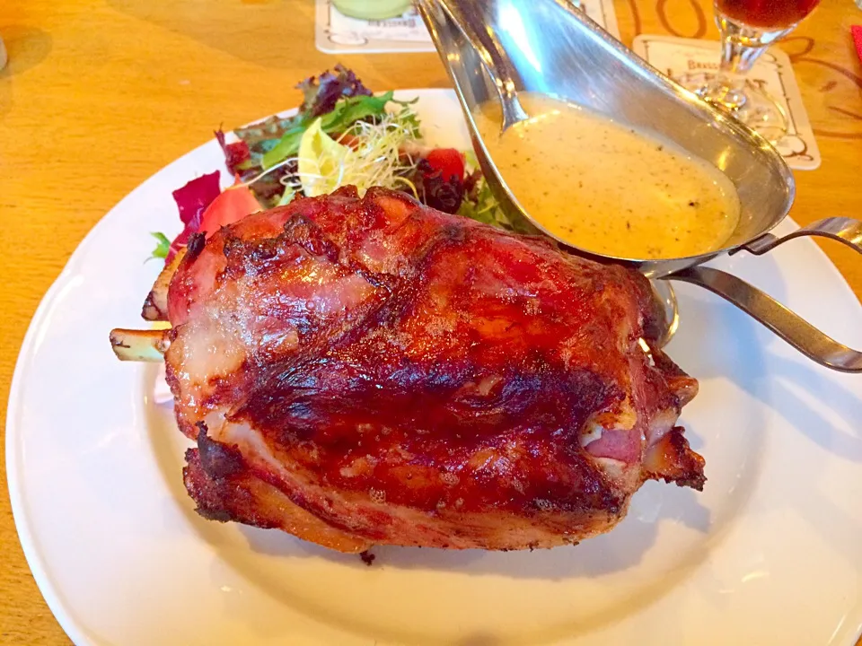 Snapdishの料理写真:Mega ham with mustard sauce ハムのマスタードソース添え|chocolatteさん