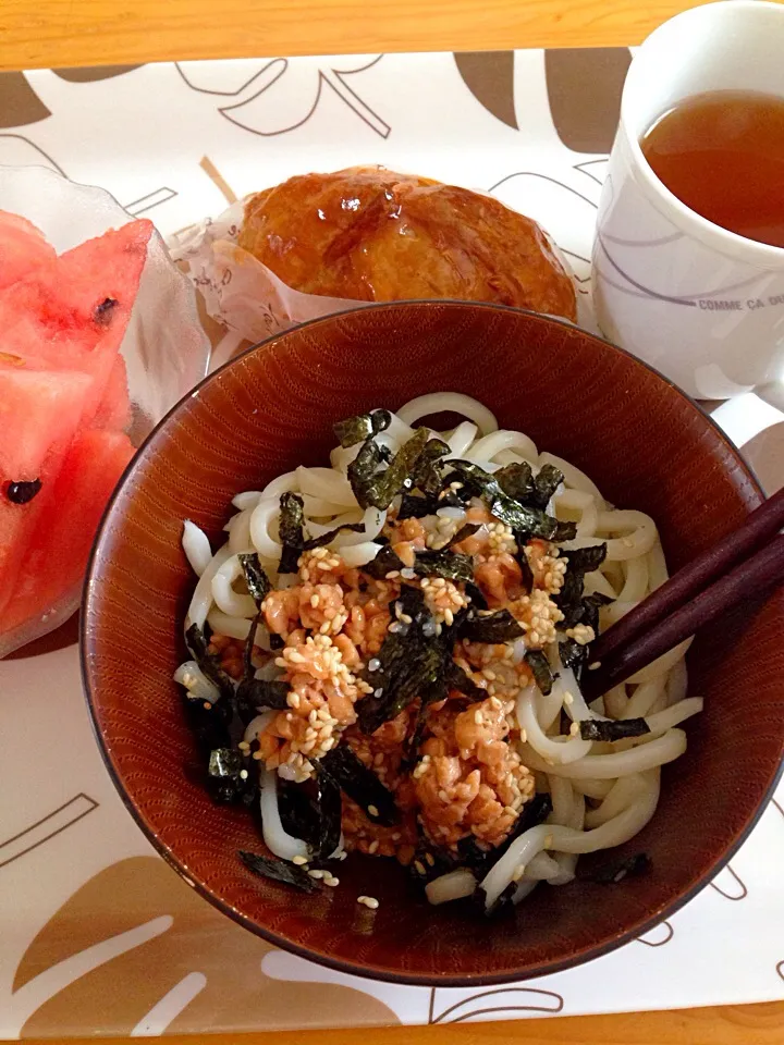 納豆混ぜうどん|石川家食卓スナップさん